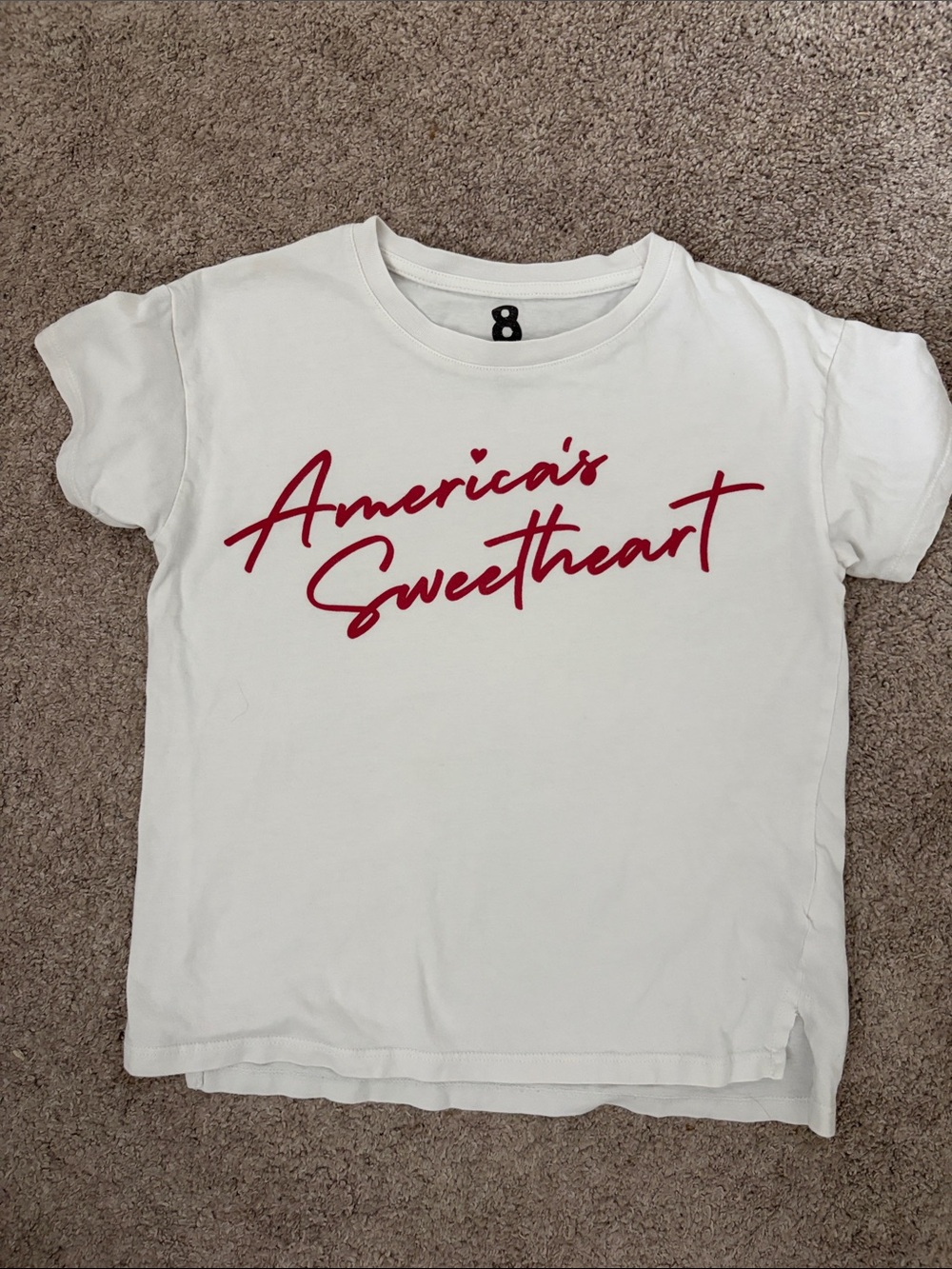 Girls' White "America's Sweetheart" Graphic Tee with Red Script
